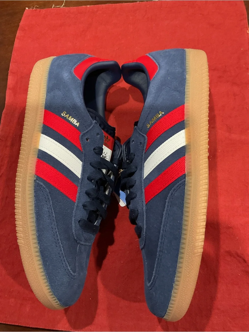 adidas Samba OG Navy Suede Sneakers with Red & White Stripes